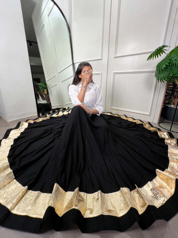 Black Pure Rayon Lehenga Only